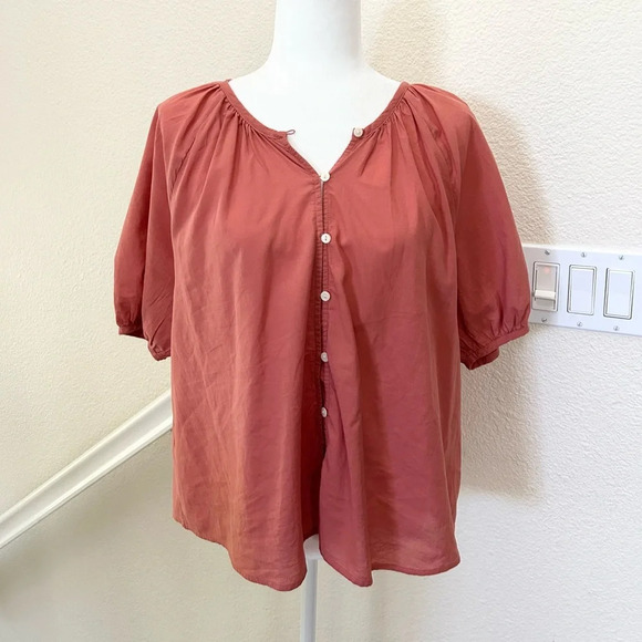 Universal Thread Women's Puff Short Sleeve Button-Front color rust sz M cotton - Picture 3 of 9